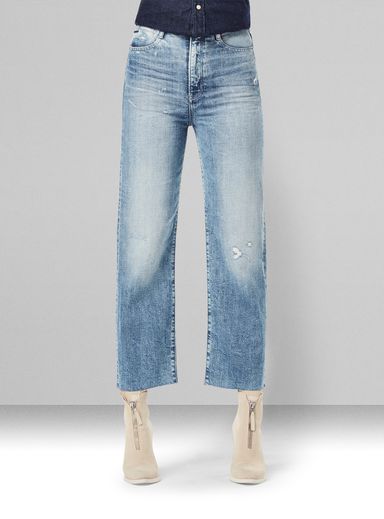 Tedie Ultra High Straight Ripped Edge Ankle Jeans
